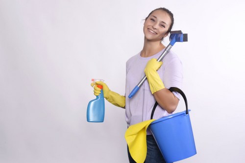 Carpet cleaner in W13 checking equipment and safe work area